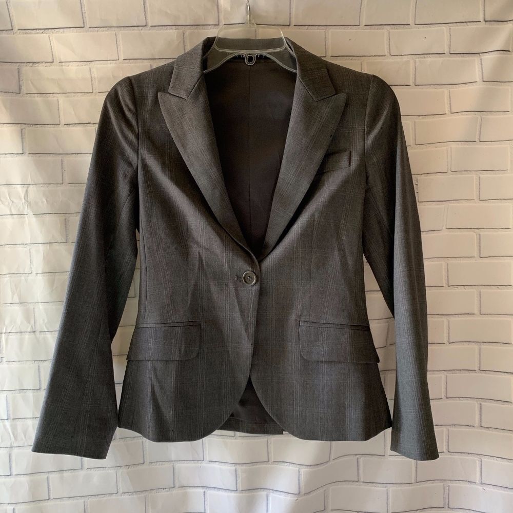 Theory‎ Glen Plaid Gray Blazer Single Butto…